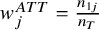 w Subscript j Superscript upper A upper T upper T Baseline equals StartFraction n Subscript 1 j Baseline Over n Subscript upper T Baseline EndFraction
