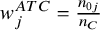w Subscript j Superscript upper A upper T upper C Baseline equals StartFraction n Subscript 0 j Baseline Over n Subscript upper C Baseline EndFraction