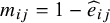 m Subscript i j Baseline equals 1 minus ModifyingAbove e With caret Subscript i j