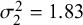sigma 2 squared equals 1.83