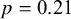 p equals 0.21