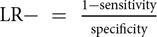 LR minus equals 1 minus sensitivityspecificity