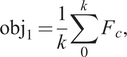 obj 1 equals StartFraction 1 Over k EndFraction sigma summation Underscript 0 Overscript k Endscripts upper F Subscript c Baseline comma