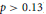 p greater than 0.13