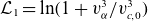 script upper L 1 equals ln left parenthesis 1 plus v Subscript alpha Superscript 3 Baseline divided by v Subscript c comma 0 Superscript 3 Baseline right parenthesis
