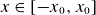x element of left bracket minus x 0 comma x 0 right bracket