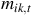 m Subscript i k comma t