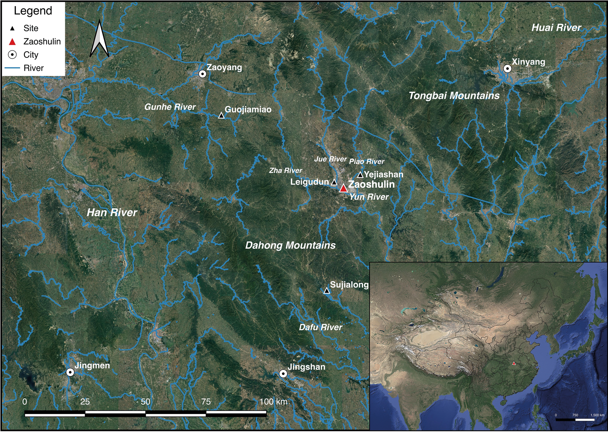 A map of the Suizao Corridor and major Zeng sites in China, highlighting rivers, mountains, and cities.