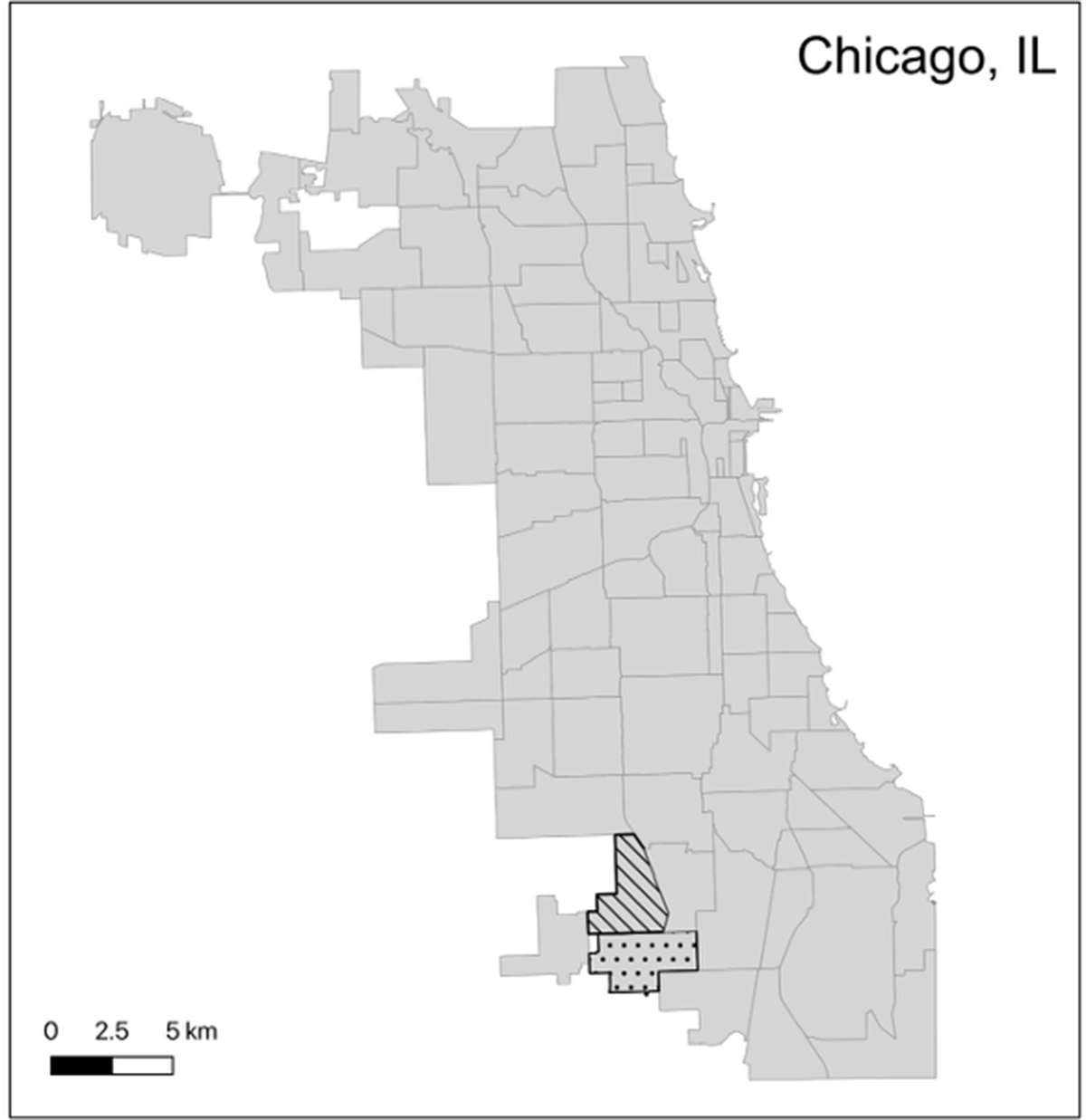Map of Chicago highlighting Beverly and Morgan Park areas. See long description.