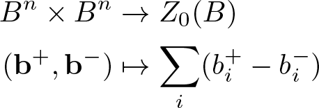 Bn times Bnamp semicolon right arrow upper Z 0 left parenthesis upper B right parenthesis left parenthesis bold b plus comma bold b minus right parenthesis amp semicolon right arrow from bar sigma summation i left parenthesis bi plus minus bi minus right parenthesis