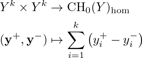 Yk times Ykamp semicolon right arrow CH 0 left parenthesis upper Y right parenthesis hom left parenthesis bold y plus comma bold y minus right parenthesis amp semicolon right arrow from bar sigma summation i equals 1 k left parenthesis yi plus minus yi minus right parenthesis