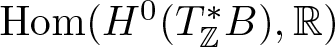 hom left parenthesis upper H 0 left parenthesis upper T double struck upper Z asterisk upper B right parenthesis comma double struck upper R right parenthesis