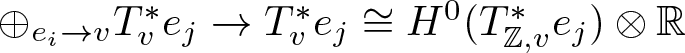 circled plus ei right arrow vTv asterisk ej right arrow Tv asterisk ej approximately equals upper H 0 left parenthesis upper T double struck upper Z comma v asterisk ej right parenthesis circled times double struck upper R