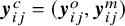 bold italic y Subscript i j Superscript c Baseline equals left parenthesis bold italic y Subscript i j Superscript o Baseline comma bold italic y Subscript i j Superscript m Baseline right parenthesis