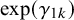 exp left parenthesis gamma Subscript 1 k Baseline right parenthesis