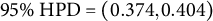 95 divided by HPD equals left parenthesis 0.374 comma 0.404 right parenthesis