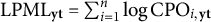 LPML Subscript bold y bold t Baseline equals sigma summation Underscript i equals 1 Overscript n Endscripts log CPO Subscript i comma bold y bold t
