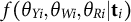 f left parenthesis theta Subscript upper Y i Baseline comma theta Subscript upper W i Baseline comma theta Subscript upper R i Baseline vertical bar bold t Subscript i Baseline right parenthesis