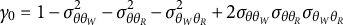 gamma 0 equals 1 minus sigma Subscript theta theta Sub Subscript upper W Superscript 2 Baseline minus sigma Subscript theta theta Sub Subscript upper R Superscript 2 Baseline minus sigma Subscript theta Sub Subscript upper W Subscript theta Sub Subscript upper R Superscript 2 Baseline plus 2 sigma Subscript theta theta Sub Subscript upper W Baseline sigma Subscript theta theta Sub Subscript upper R Baseline sigma Subscript theta Sub Subscript upper W Subscript theta Sub Subscript upper R
