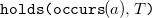 monospace holds left parenthesis occurs left parenthesis a right parenthesis comma upper T monospace right parenthesis