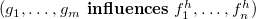 left parenthesis g 1 comma ellipsis comma g Subscript m Baseline bold i bold n bold f bold l bold u bold e bold n bold c bold e bold s f 1 Superscript h Baseline comma ellipsis comma f Subscript n Superscript h Baseline right parenthesis