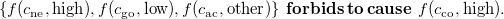 StartSet f left parenthesis c Subscript ne Baseline comma high right parenthesis comma f left parenthesis c Subscript go Baseline comma low right parenthesis comma f left parenthesis c Subscript ac Baseline comma other right parenthesis EndSet bold f bold o bold r bold b bold i bold d bold s bold t bold o bold c bold a bold u bold s bold e f left parenthesis c Subscript co Baseline comma high right parenthesis period