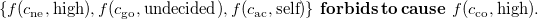 StartSet f left parenthesis c Subscript ne Baseline comma high right parenthesis comma f left parenthesis c Subscript go Baseline comma undecided right parenthesis comma f left parenthesis c Subscript ac Baseline comma self right parenthesis EndSet bold f bold o bold r bold b bold i bold d bold s bold t bold o bold c bold a bold u bold s bold e f left parenthesis c Subscript co Baseline comma high right parenthesis period