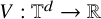 upper V colon double struck upper T Superscript d Baseline right arrow double struck upper R