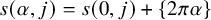 s left parenthesis alpha comma j right parenthesis equals s left parenthesis 0 comma j right parenthesis plus StartSet 2 pi alpha EndSet
