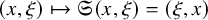 left parenthesis x comma xi right parenthesis right arrow from bar German upper S left parenthesis x comma xi right parenthesis equals left parenthesis xi comma x right parenthesis