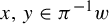 x comma y element of pi Superscript negative 1 Baseline w