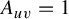 upper A Subscript u v Baseline equals 1