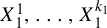 upper X 1 Superscript 1 Baseline comma ellipsis comma upper X 1 Superscript k 1