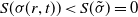 upper S left parenthesis sigma left parenthesis r comma t right parenthesis right parenthesis less than upper S left parenthesis ModifyingAbove sigma With tilde right parenthesis equals 0