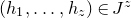 left parenthesis h 1 comma ellipsis comma h Subscript z Baseline right parenthesis element of upper J Superscript z