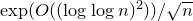 exp left parenthesis upper O left parenthesis left parenthesis log log n right parenthesis squared right parenthesis right parenthesis divided by StartRoot n EndRoot