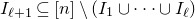 upper I Subscript script l plus 1 Baseline subset of or equal to left bracket n right bracket minus left parenthesis upper I 1 union midline horizontal ellipsis union upper I Subscript script l Baseline right parenthesis