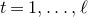 t equals 1 comma ellipsis comma script l