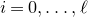 i equals 0 comma ellipsis comma script l