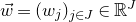 ModifyingAbove w With right arrow equals left parenthesis w Subscript j Baseline right parenthesis Subscript j element of upper J Baseline element of double struck upper R Superscript upper J