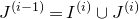 upper J Superscript left parenthesis i minus 1 right parenthesis Baseline equals upper I Superscript left parenthesis i right parenthesis Baseline union upper J Superscript left parenthesis i right parenthesis