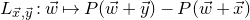 upper L Subscript ModifyingAbove x With right arrow comma ModifyingAbove y With right arrow Baseline colon ModifyingAbove w With right arrow right arrow from bar upper P left parenthesis ModifyingAbove w With right arrow plus ModifyingAbove y With right arrow right parenthesis minus upper P left parenthesis ModifyingAbove w With right arrow plus ModifyingAbove x With right arrow right parenthesis