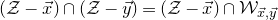 left parenthesis script upper Z minus ModifyingAbove x With right arrow right parenthesis intersection left parenthesis script upper Z minus ModifyingAbove y With right arrow right parenthesis equals left parenthesis script upper Z minus ModifyingAbove x With right arrow right parenthesis intersection script upper W Subscript ModifyingAbove x With right arrow comma ModifyingAbove y With right arrow