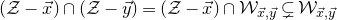 left parenthesis script upper Z minus ModifyingAbove x With right arrow right parenthesis intersection left parenthesis script upper Z minus ModifyingAbove y With right arrow right parenthesis equals left parenthesis script upper Z minus ModifyingAbove x With right arrow right parenthesis intersection script upper W Subscript ModifyingAbove x With right arrow comma ModifyingAbove y With right arrow Baseline subset of or not equals script upper W Subscript ModifyingAbove x With right arrow comma ModifyingAbove y With right arrow