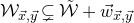 script upper W Subscript ModifyingAbove x With right arrow comma ModifyingAbove y With right arrow Baseline subset of or not equals script upper W overtilde plus ModifyingAbove w With right arrow Subscript ModifyingAbove x With right arrow comma ModifyingAbove y With right arrow