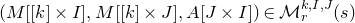 left parenthesis upper M left bracket left bracket k right bracket times upper I right bracket comma upper M left bracket left bracket k right bracket times upper J right bracket comma upper A left bracket upper J times upper I right bracket right parenthesis element of script upper M Subscript r Superscript k comma upper I comma upper J Baseline left parenthesis s right parenthesis