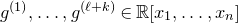 g Superscript left parenthesis 1 right parenthesis Baseline comma ellipsis comma g Superscript left parenthesis script l plus k right parenthesis Baseline element of double struck upper R left bracket x 1 comma ellipsis comma x Subscript n Baseline right bracket
