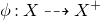 phi colon upper X right dashed arrow upper X Superscript plus
