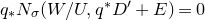 q Subscript asterisk Baseline upper N Subscript sigma Baseline left parenthesis upper W divided by upper U comma q Superscript asterisk Baseline upper D Superscript prime Baseline plus upper E right parenthesis equals 0