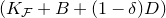 left parenthesis upper K Subscript script upper F Baseline plus upper B plus left parenthesis 1 minus delta right parenthesis upper D right parenthesis